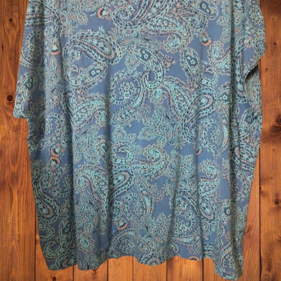 J. JILL Wearever Women's 2X Short Sleeve Blue Paisley Print Blouse Boho Classic - Picture 5 of 6
